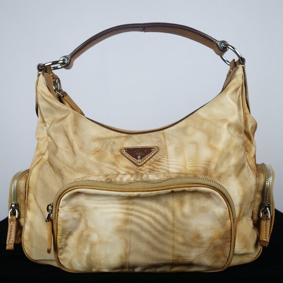 Prada Legno Ombre Mix Tessuto Nylon Shoulder Bag w/ Leather Trim Details, Size S - Picture 1 of 16